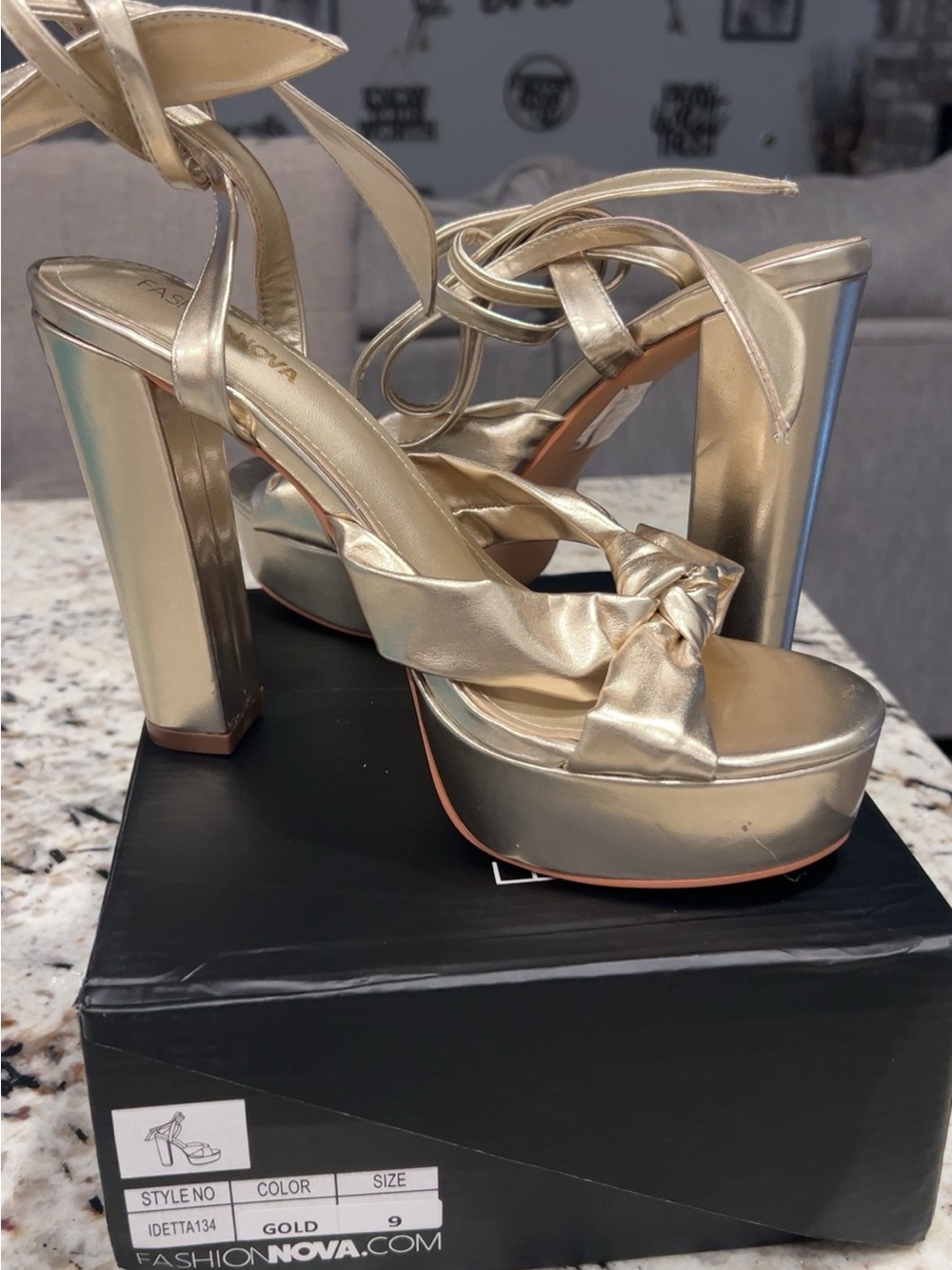 Fashion Nova Metallic Gold Platform Block Heel Sandals